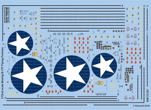 B-17F Blue Outlined Stars, Stenciling, National Insignia, Cockpit Instrumentation & Walkways, etc 1/72 Warbird Decals