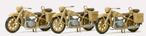 Unpainted German Reich BMW R12 Motorcycles (3) 1939-45 (Kit) HO Scale Preiser Models