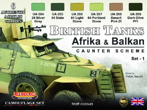 British WWII Tanks Afrika & Balkan Caunter Scheme #1 Acrylic Set (6 22ml Bottles) Lifecolor