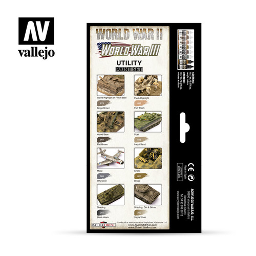 17ml Bottle Utility WWII & WWIII Wargames Paint Set (8 Colors) Vallejo Paint