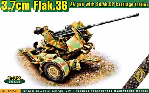 3.7cm Flak 36 AA Gun w/SdAh52 Carriage Trailer 1/72 Ace Plastic Models