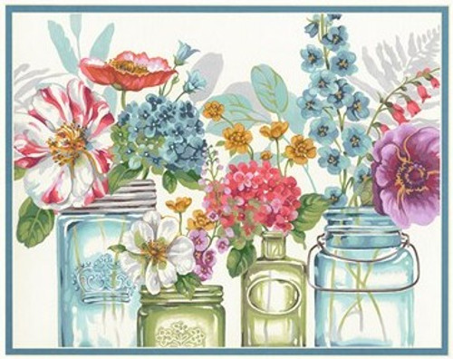 Rainbow Flowers in Glass Jars Paint by Number (14"x11") Dimensions