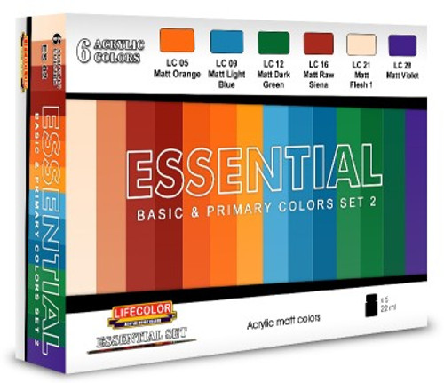 Essential Basic & Primary Colors Acrylic Set #2 (6 22ml Bottles) Lifecolor