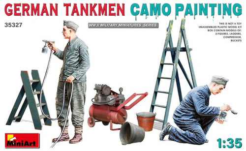 Camo Painting WWII German Tankmen (2) w/Compressor, Paint Gun, Ladders, Buckets 1/35 Miniart