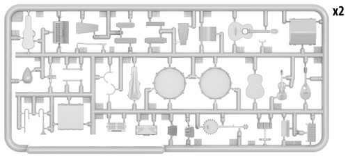 Musical Instruments: drums, guitars, trumpets, banjos, violins, accordions (16 total) 1/35 Miniart