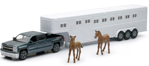 Chevrolet Silverado Extended Cab Pickup Truck w/Horse Trailer (Die Cast) 1/43 New Ray