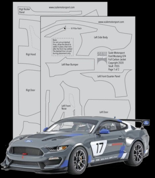 Ford Mustang GT4 Carbon Fiber Full Jacket Twill Weave Pewter (1/20) Template Decal Set For TAM 1/24 Scale Motorsport