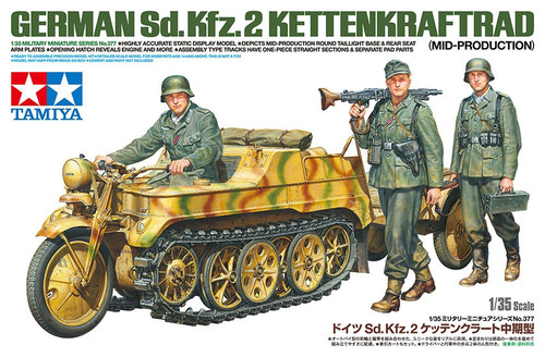 German Sd.Kfz. 2 Mid Production Kettenkraftrad w/Trailer & 3 Soldiers 1/35 Tamiya