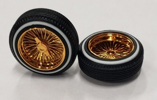 Dz's Style Gold Shallow Rims w/Whitewall Tires (4) 1/24-1/25 Pegasus