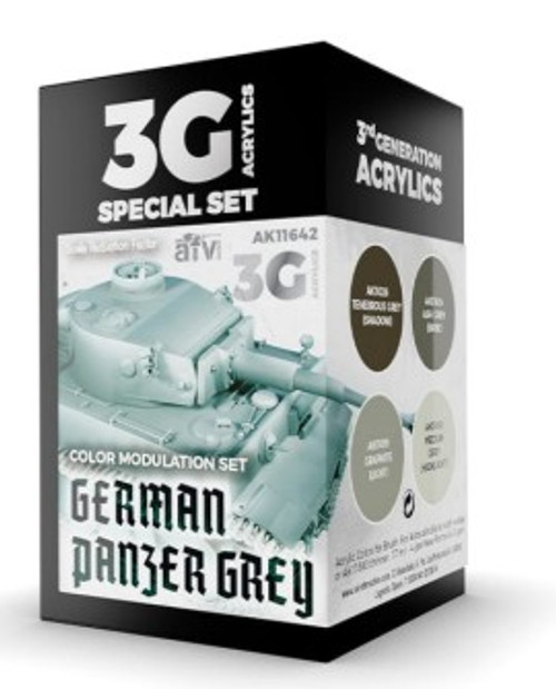 Modulation Series: German Panzer Grey Acrylic Paint Set (4 Colors) 17ml Bottles AK Interactive