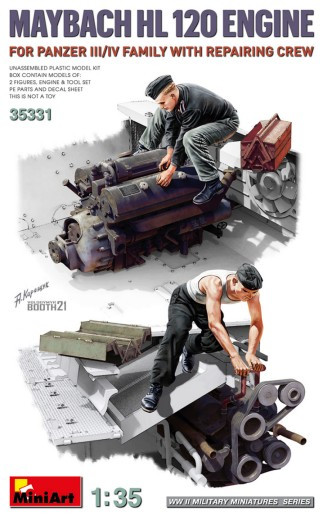 WWII Maybach HL 120 Engine for Panzer III/IV w/2 Repair Crew & Tools 1/35 Miniart