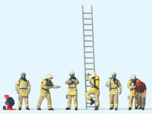 Firemen in Beige Uniform Wearing Breathing Apparatus (6) & Man HO Scale Preiser Models