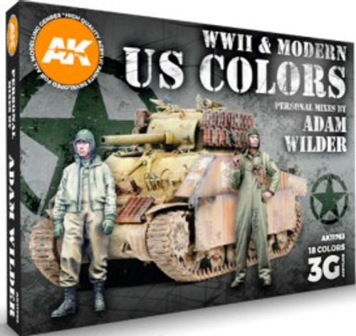 WWII & Modern US Colors Acrylic Paint Set (18 Colors) 17ml Bottles AK Interactive