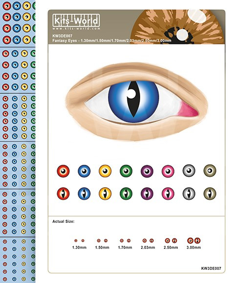 3D Fantasy Eyeballs Waterslide Decals 1.30mm, 1.50mm, 1.70mm, 2.03mm, 2.50mm, 3.00mm Warbird Decals