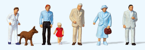 Passers-By (5 Adults, Child & Dog) HO Scale Preiser Models