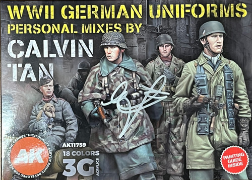 AUTOGRAPHED WWII German Uniforms Personal Mixes by Calvin Tan Acrylic Paint Set (18 Colors) 17ml Bottles AK Interactive
