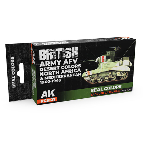 Real Colors: British Army AFV Desert N.Africa Mediterranean 1940-43 Lacquer Based Paint Set (6) 17ml Bottles AK Interactive