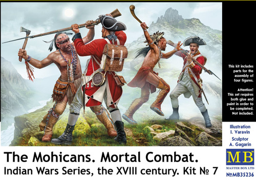 Mohicans Indians (2) & British Marines (2) Mortal Combat XVIII Century 1/35 Masterbox