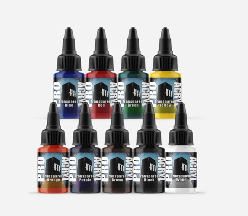 SET#2 Expansion Transparents Acrylic Paint Set (9 Colors) 22ml Bottles Monument Hobbies