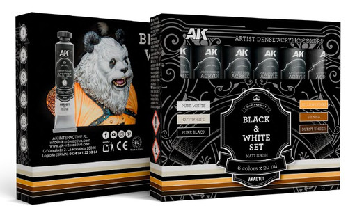 Artist Dense: Black & White Acrylic Paint Set (6 Colors) 20ml Tubes AK Interactive