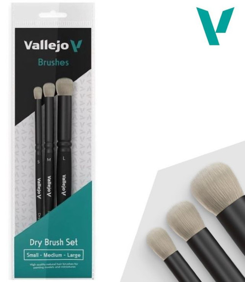 Dry Natural Hair Brush Set: Small, Medium, Large Vallejo Paint