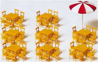 Tables 8, 48-Chairs & 1-Umbrella (Kit) HO Scale Preiser Models