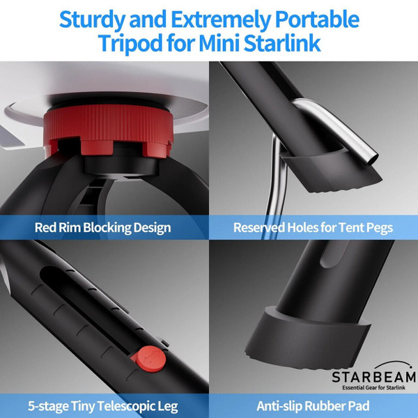 STARBEAM Starlink Mini 18cm Extendable Tripod with Adapter and Pegs – suits old Pipe Adapter only