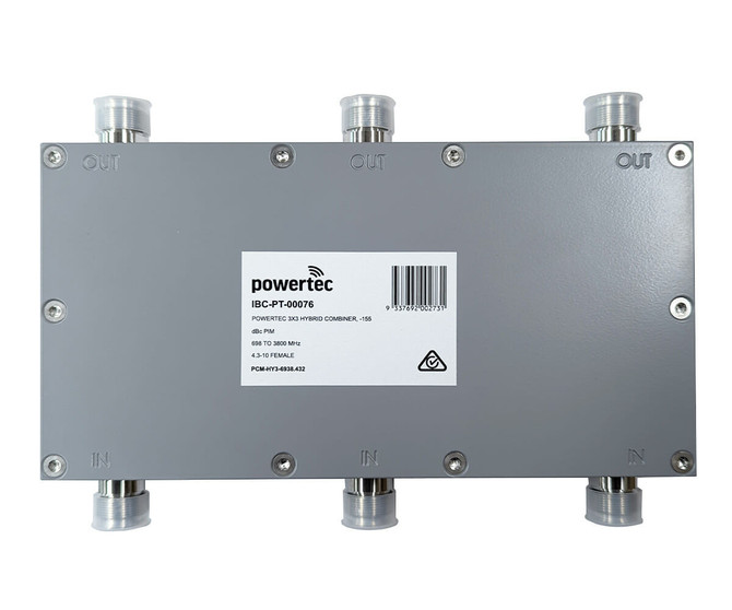 Powertec 3x3 Hybrid Combiner, 698 to 3800 MHz, 4.3-10 Female