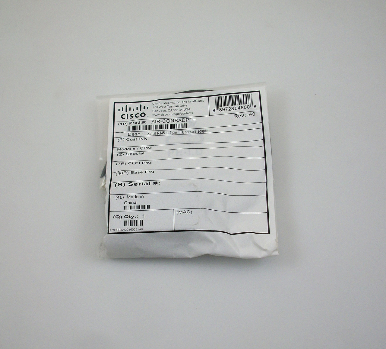 Cisco AIR-CONSADPT= Serial RJ45 to 4-Pin TTL Console Adapter