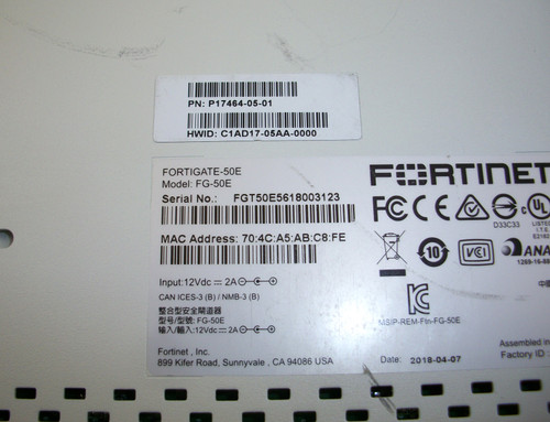 Fortinet FortiGate 50E Network Security Firewall with AC Adapter FG-50E P17464-05