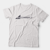 White t-shirt with a black BigCommerce logo on the front.