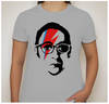 Gray Sad Larry Shirt on small model.