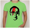 Lime green Sad Larry Shirt on small model.