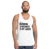 Unisex Slogan Tank with text "Running a business is my cardio" front view on a large model.
