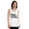 Unisex Slogan Tank with text "Running a business is my cardio" front view on a small model.