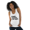 Unisex Slogan Tank with text "Running a business is my cardio" front view on a small model.