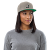 Heather Gray B Mark Hat front view, on a model.
