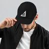 B Mark Trucker Hat left front view on a model.