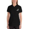 Women's B Mark polo t-shirt front view, on a small model.