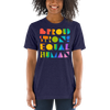 BProud Unisex T-Shirt with text "BProud Strong Equal Human" front view, on a small model.