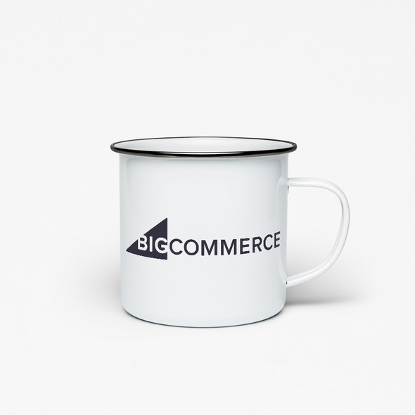 BigCommerce enamel mug showing front logo.