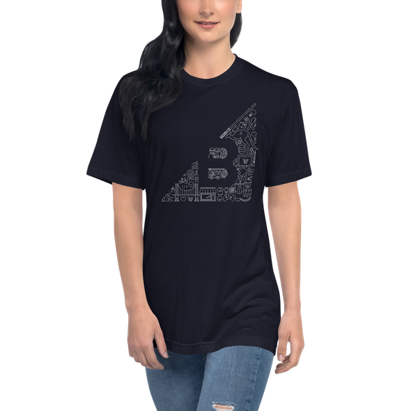 BMark Unisex Tee with front view, on a small model.