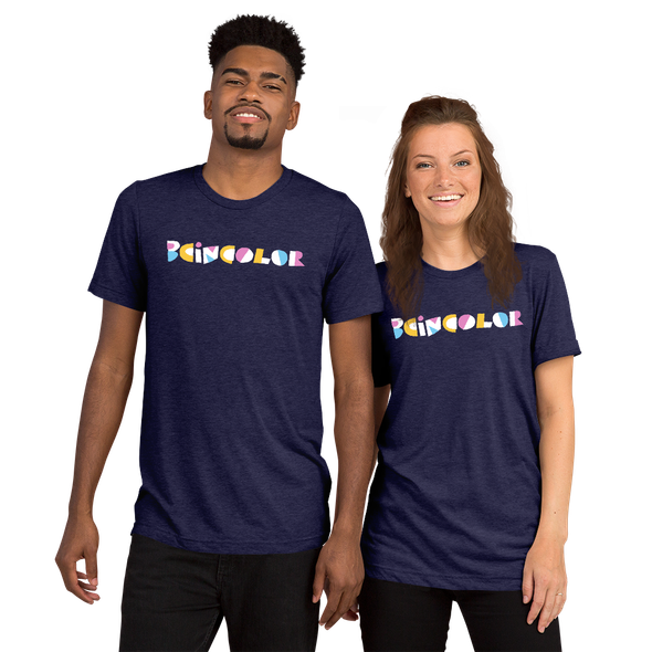 BCinColor T-Shirt front view, on a large and small model standing side by side.