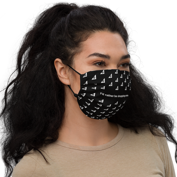 I’d Rather Be Shopping Online Face Mask right side view on a model.