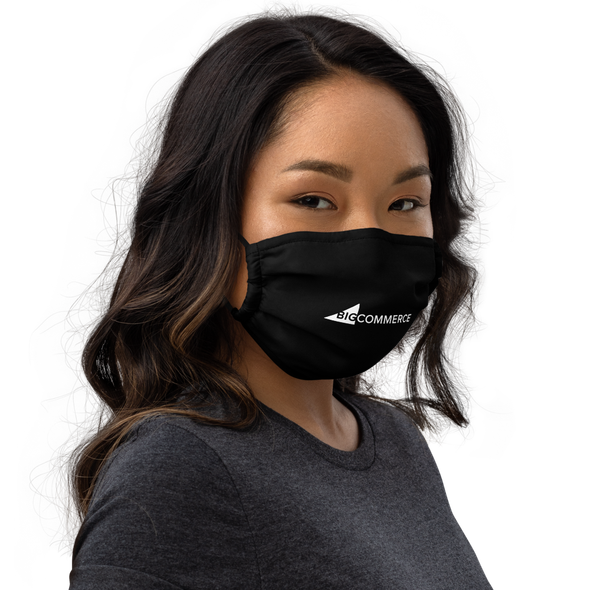 BigCommerce Logo Face Mask front view on a model.