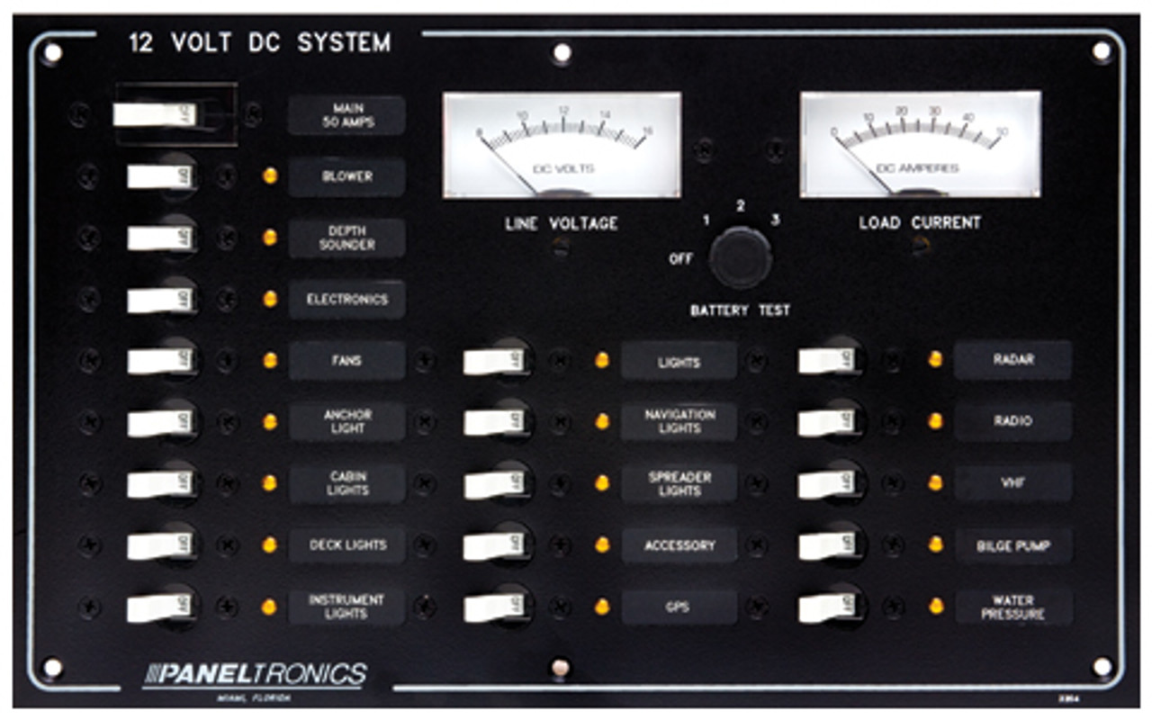 Paneltronics 9993204 Dc 18 Position Circuit Breaker Marine Panel W Main And Meters