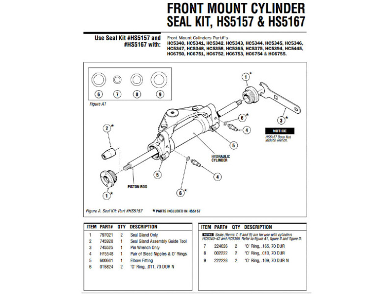SeaStar HS5157 | Front Mount Cylinder Rebuild Seal Kit