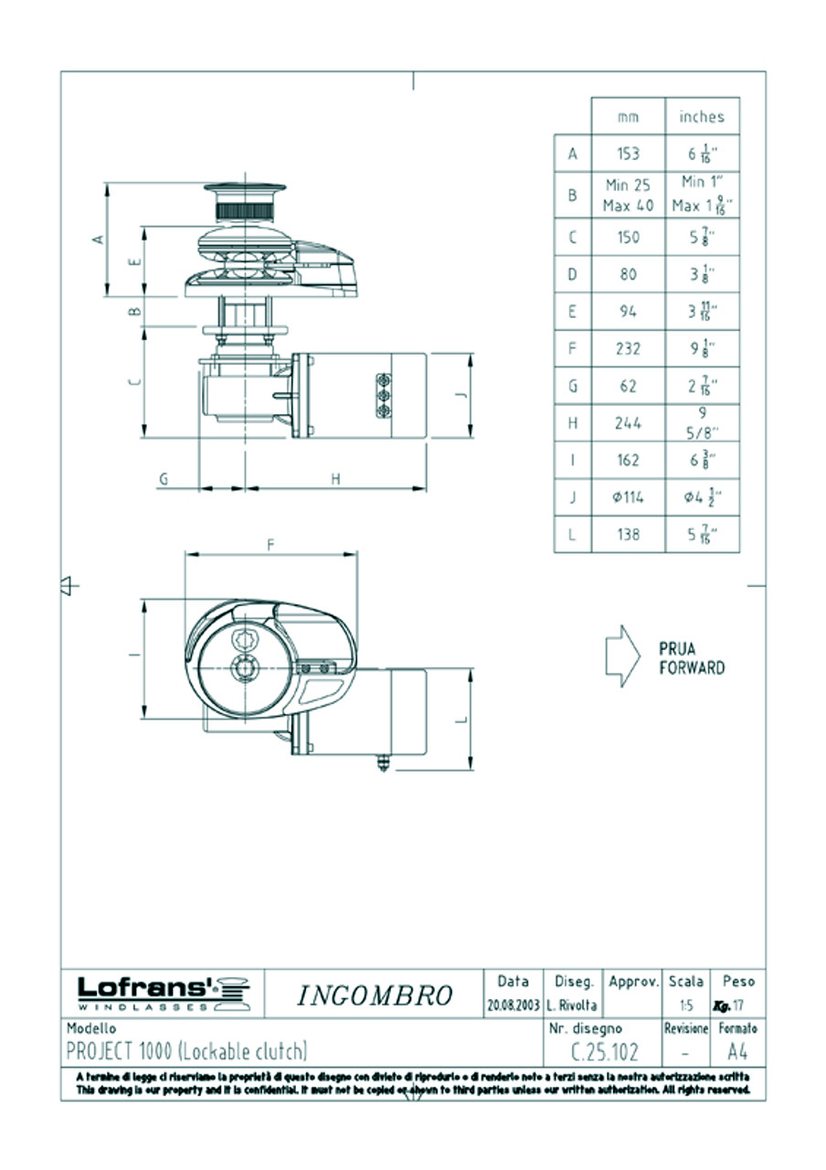 Lofrans Lw7921 Project 1000 Capstan 12v Vertical Electric Windlass