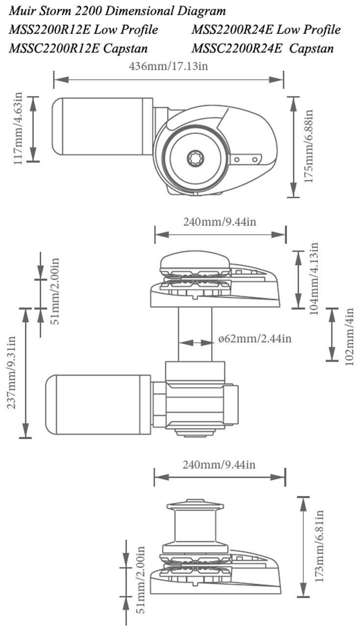 Muir Storm 2200 Capstan 24V Windlass MSSC2200R24E Seatech Marine Muir Storm 2200 Capstan 24V Windlass MSSC2200R24E Seatech Marine