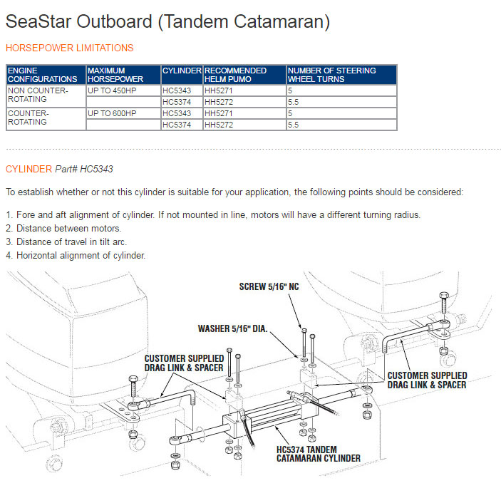 Seastar Hc5374 Tandem Catamaran Outboard Boat Cylinder